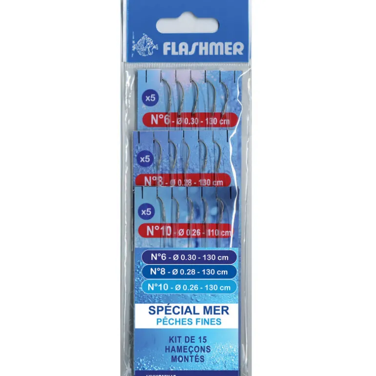 Kit 15 hamecons montés mer flashmer special mer peches fines