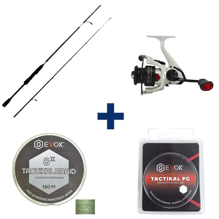 Pack Canne Evok Prediction 1.83m, 5-25g + Moulinet Prediction 2500Fd + Tresse + Fluorocarbone