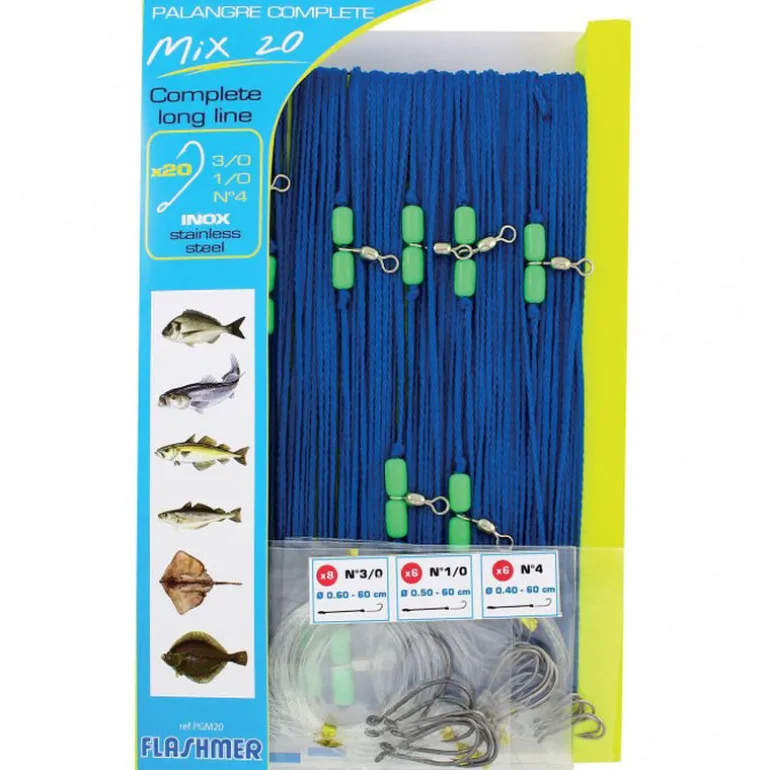 Palangre flashmer mix 50m 20 hameçons