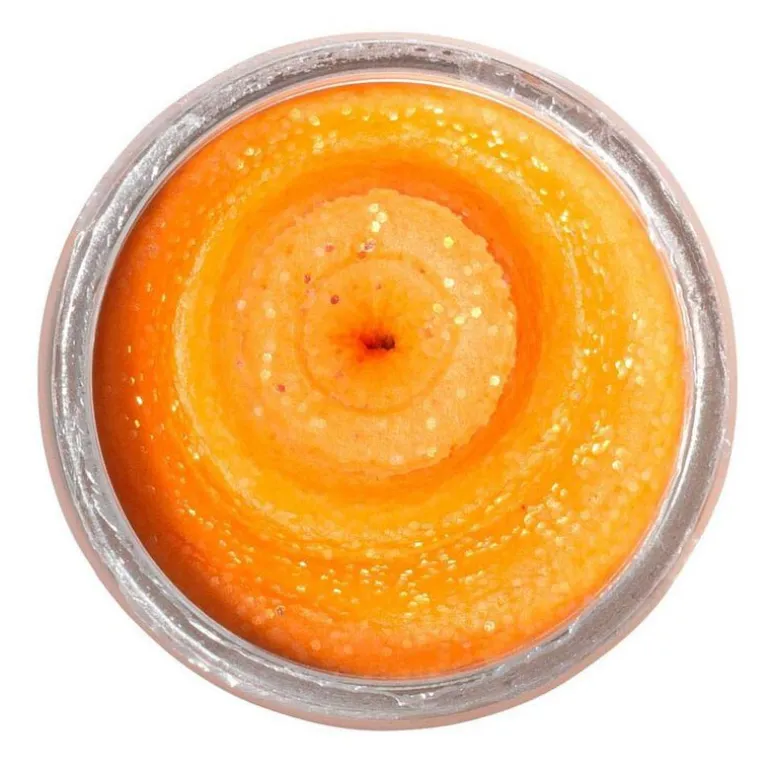 Pâte à Truite Arôme Crustacé Berkley PowerBait Natural Glitter Trout Dough Orange Glitter